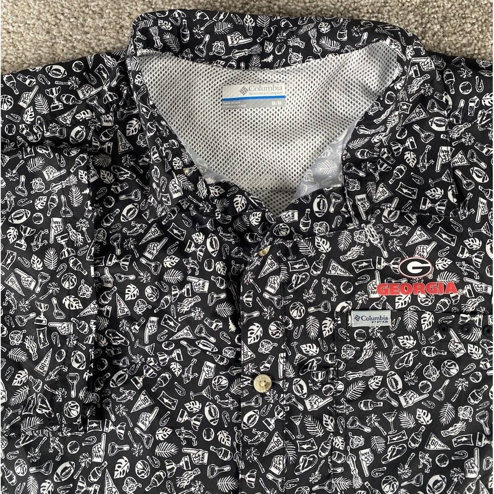 Columbia PFG Georgia Bulldogs Shirt Mens M All Over Sports/Drink Print Party